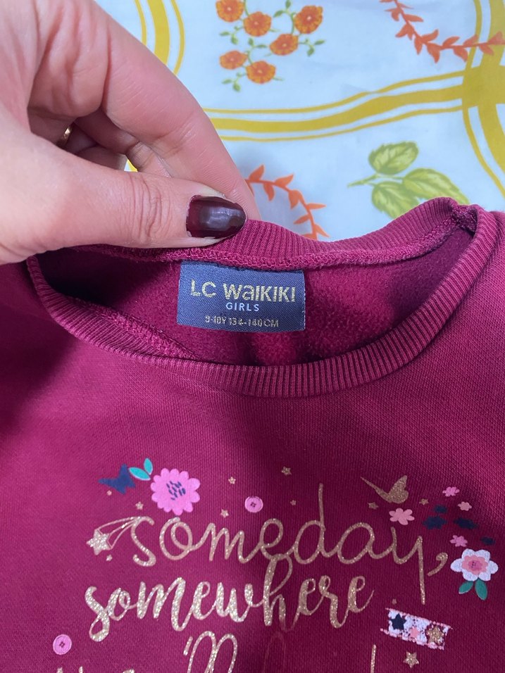 Bordo Kız Sweatshirt Uzun Kollu Rahat Kesim - Görsel 2