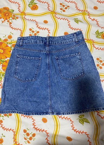Düğmeli Mavi Denim Midi Etek - Görsel 3