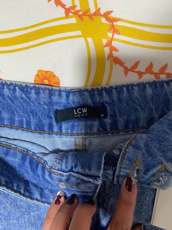 Düğmeli Mavi Denim Midi Etek - Görsel 2