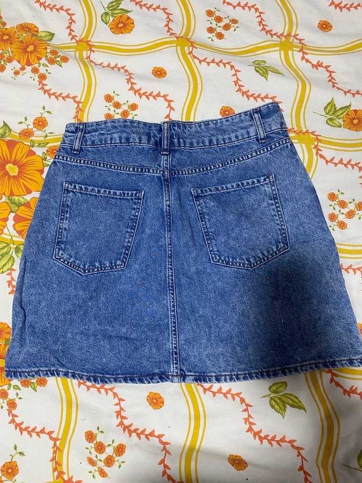 Düğmeli Mavi Denim Midi Etek - Görsel 3