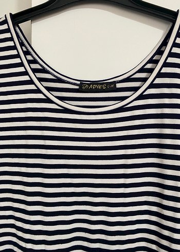 Lacivert Çizgili Uzun Pilili Kadın Elbise - Görsel 3