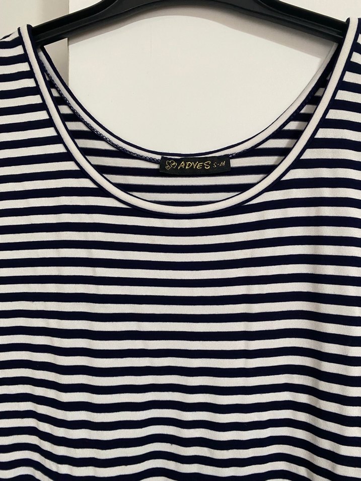 Lacivert Çizgili Uzun Pilili Kadın Elbise - Görsel 3