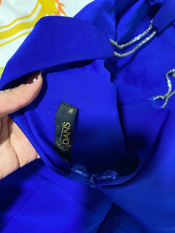 Mavi Parlak transparan Midi Kadın Elbisesi - Görsel 3