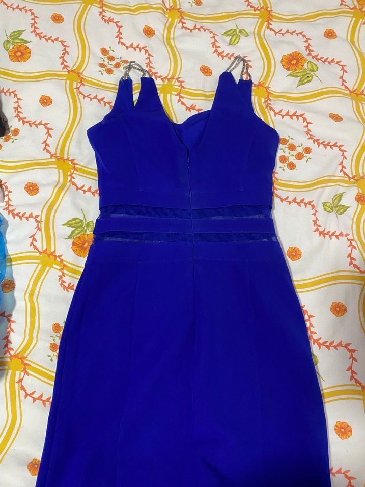 Mavi Parlak transparan Midi Kadın Elbisesi - Görsel 2