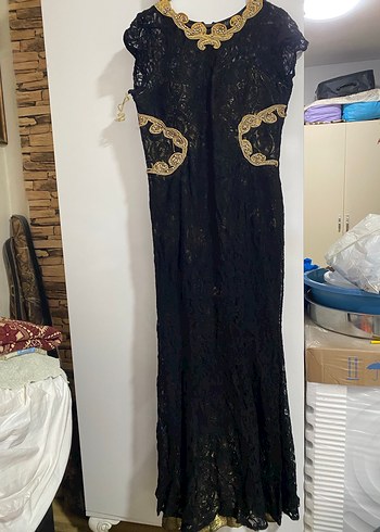 Dantel İşlemeli Siyah Uzun Abiye Elbise - Görsel 2