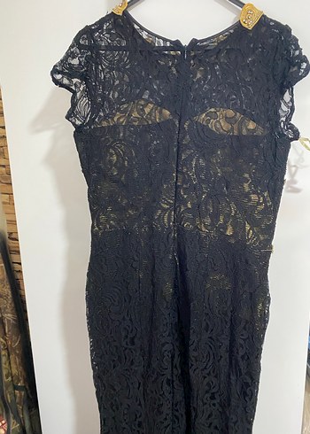 Dantel İşlemeli Siyah Uzun Abiye Elbise - Görsel 5