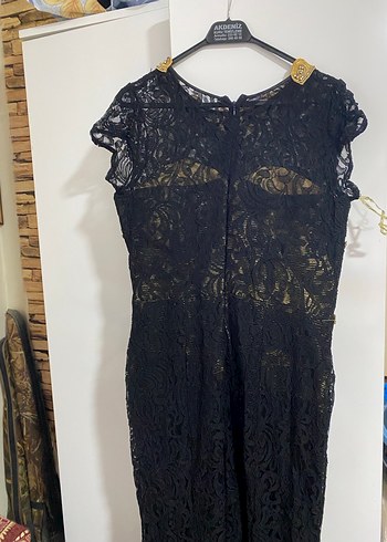 Dantel İşlemeli Siyah Uzun Abiye Elbise - Görsel 6