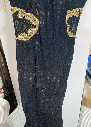 Dantel İşlemeli Siyah Uzun Abiye Elbise - Görsel 4