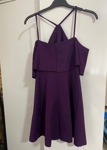 Mor Midi Drapeli Askılı Kadın Abiye Elbise - Görsel 3