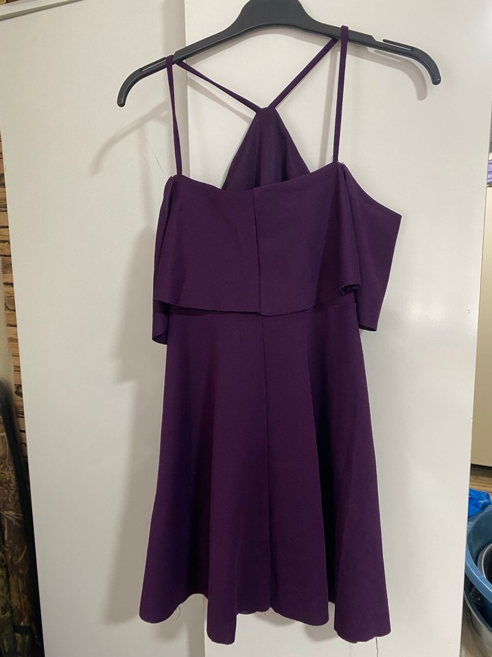 Mor Midi Drapeli Askılı Kadın Abiye Elbise - Görsel 3