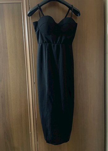 Straplez Siyah Uzun Kalem Elbise - Görsel 2