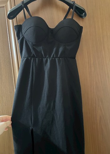 Straplez Siyah Uzun Kalem Elbise - Görsel 4