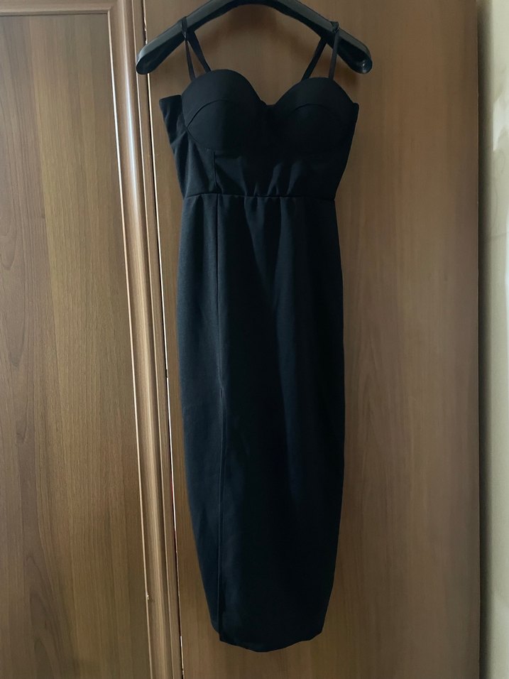 Straplez Siyah Uzun Kalem Elbise - Görsel 2