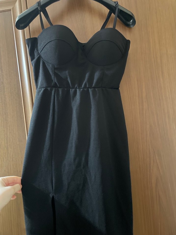 Straplez Siyah Uzun Kalem Elbise - Görsel 4