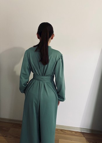 Kadın Yeşil Uzun Kollu Yüksek Yakalı Tulum - Görsel 4