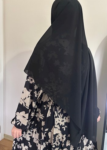 Uzun Siyah Desenli Şifon Elbise - Görsel 4