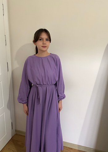 Uzun Kollu Lila Salaş Elbise - Görsel 3