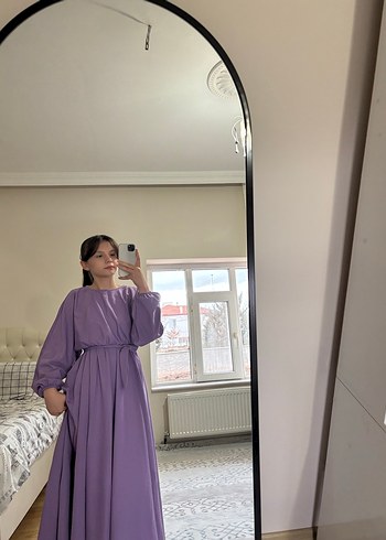 Uzun Kollu Lila Salaş Elbise - Görsel 2