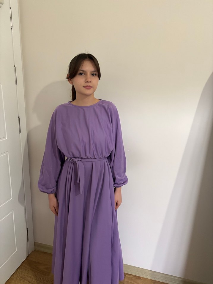 Uzun Kollu Lila Salaş Elbise - Görsel 3
