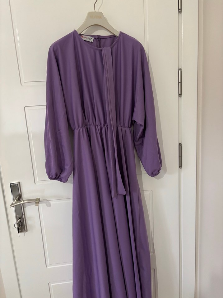 Uzun Kollu Lila Salaş Elbise - Görsel 5