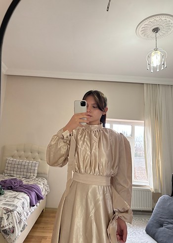 Vanilya rengi saten abiye - Görsel 3