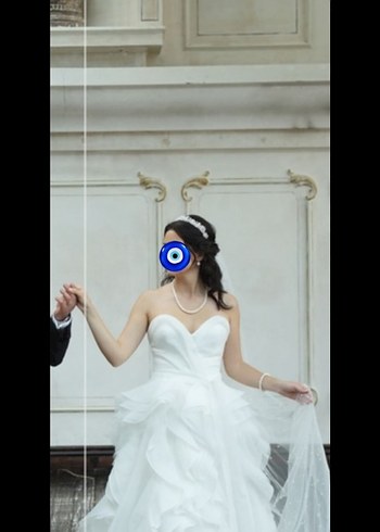 Beyaz Straplez A-Line Uzun iz wedding house özel tasarım - Görsel 2