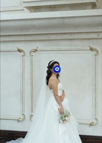 Beyaz Straplez A-Line Uzun iz wedding house özel tasarım - Görsel 4