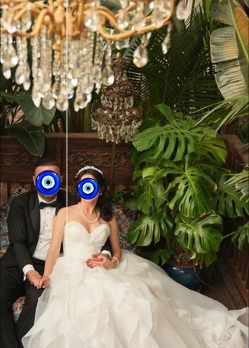 Beyaz Straplez A-Line Uzun iz wedding house özel tasarım - Görsel 6