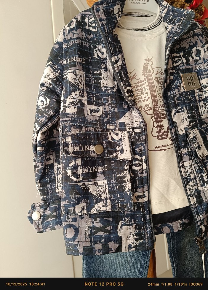 Gri Baskılı Erkek Çocuk Denim Ceket - Görsel 2