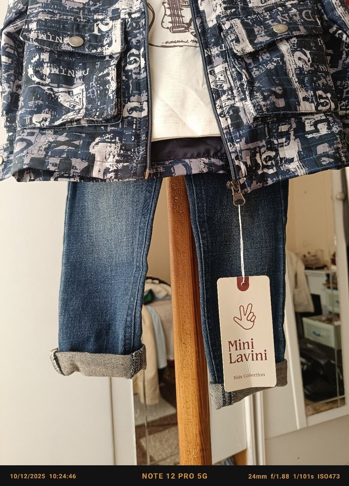 Gri Baskılı Erkek Çocuk Denim Ceket - Görsel 3