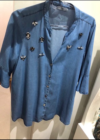 Nakışlı Düğmeli Denim Gömlek - Görsel 2