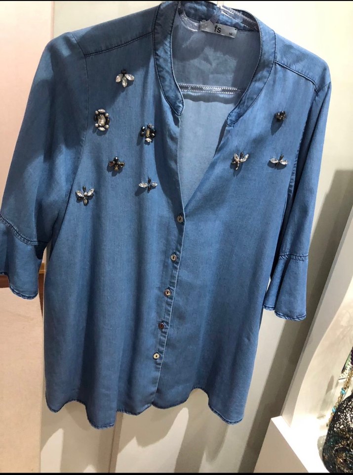 Nakışlı Düğmeli Denim Gömlek - Görsel 2