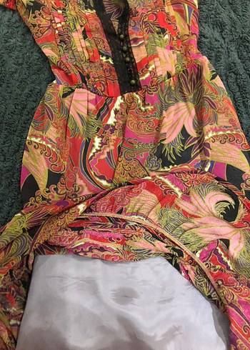 Desenli, Uzun Kollu, Kuşaklı Bohem elbise - Görsel 4