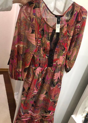 Desenli, Uzun Kollu, Kuşaklı Bohem elbise - Görsel 2