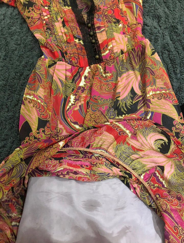 Desenli, Uzun Kollu, Kuşaklı Bohem elbise - Görsel 4