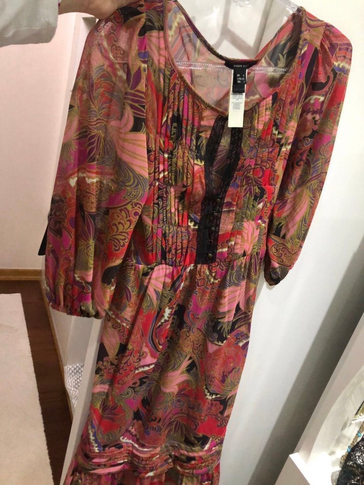 Desenli, Uzun Kollu, Kuşaklı Bohem elbise - Görsel 2