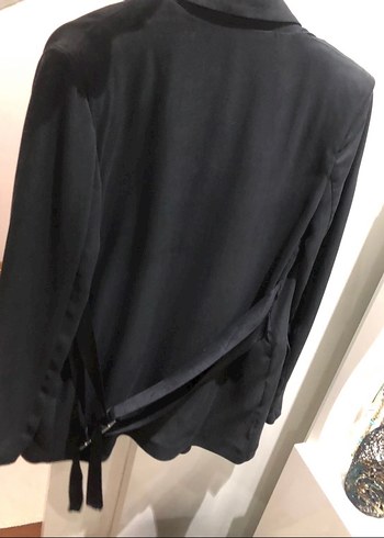 Kadın Siyah Düğmeli Midi Blazer - Görsel 2