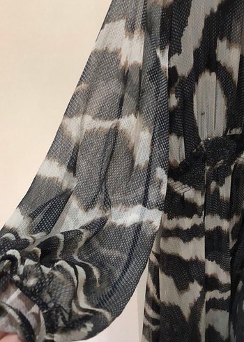 Gri Batik Desenli Uzun Bohem Elbise - Görsel 6