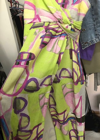 Pastel Renkli Drapeli Uzun Elbise - Görsel 2