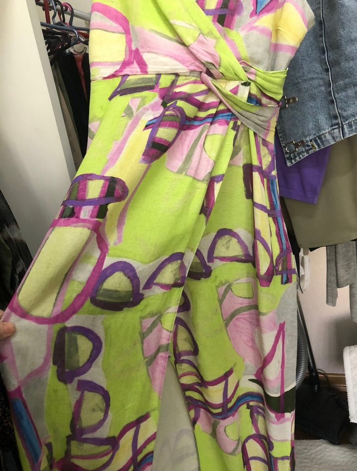 Pastel Renkli Drapeli Uzun Elbise - Görsel 2