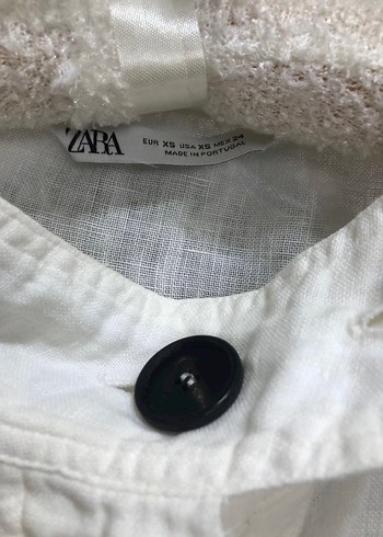 Düğmeli Beyaz Keten Kadın Gömlek - Görsel 3