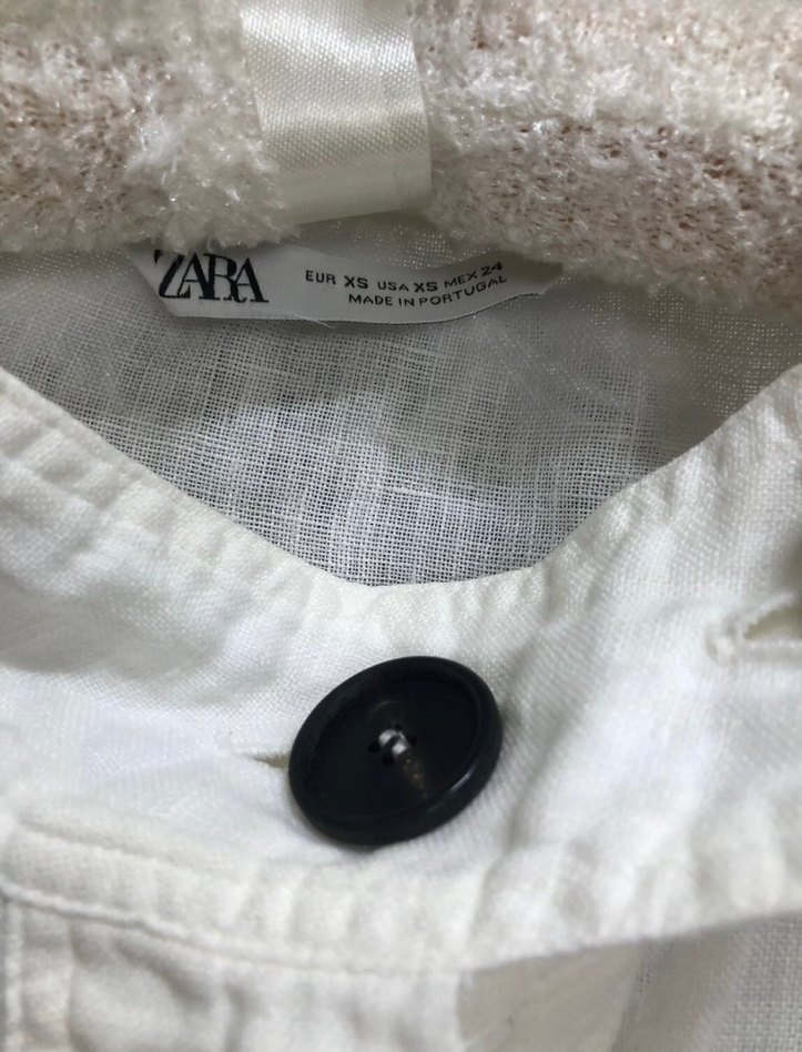 Düğmeli Beyaz Keten Kadın Gömlek - Görsel 3