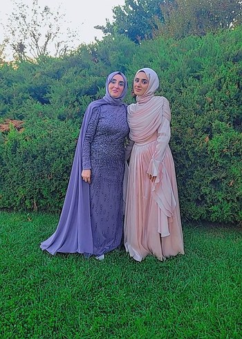 Uzun Kollu Gri Drapeli Abiye Elbise - Görsel 3