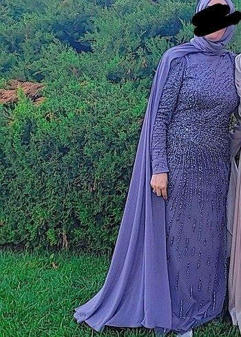 Uzun Kollu Gri Drapeli Abiye Elbise - Görsel 2