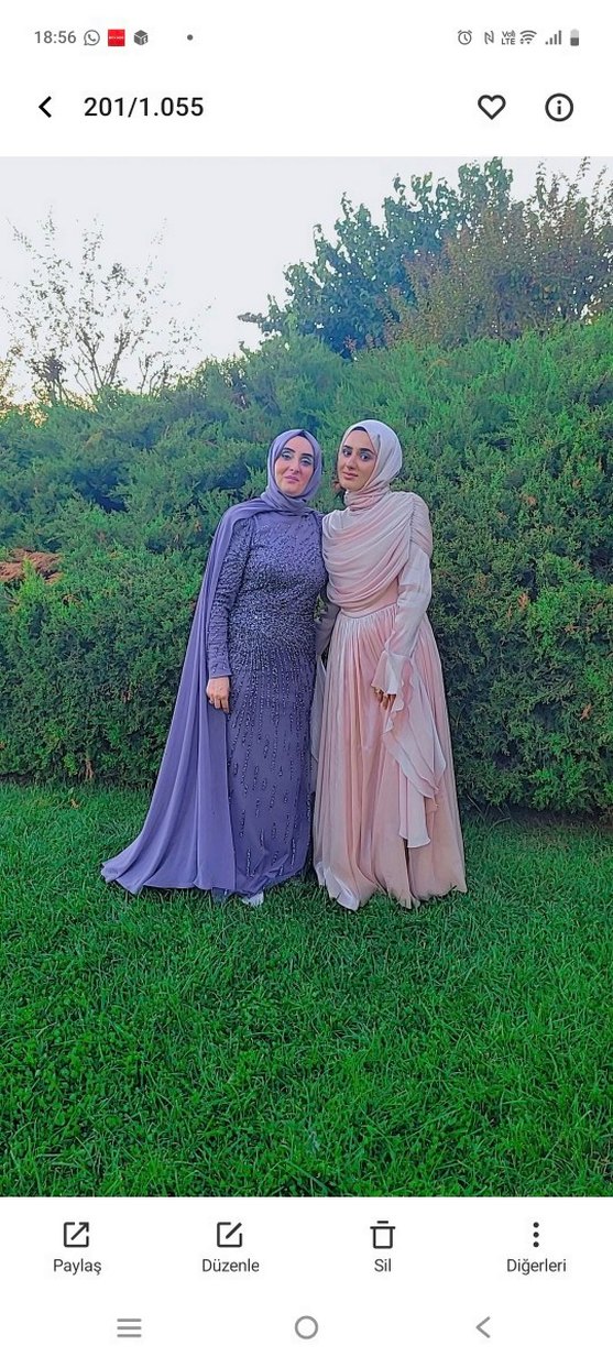 Uzun Kollu Gri Drapeli Abiye Elbise - Görsel 3