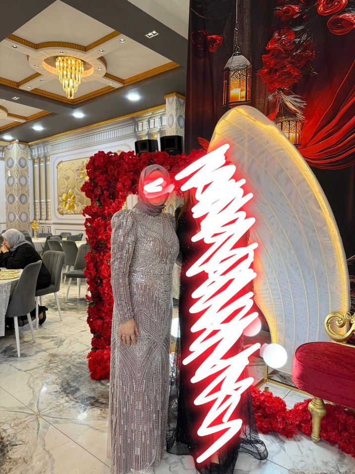 Drapeli Bohem Gri Uzun Abiye Elbise - Görsel 2