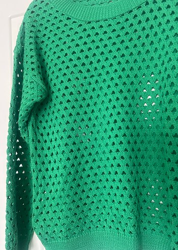 Yeşil Örgü Bohem Kadın Kazak - Görsel 5