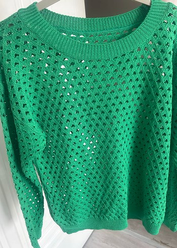 Yeşil Örgü Bohem Kadın Kazak - Görsel 3