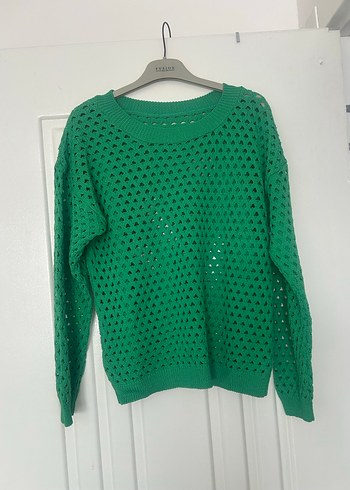 Yeşil Örgü Bohem Kadın Kazak - Görsel 2