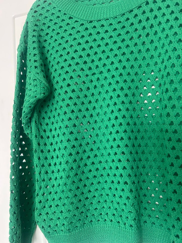 Yeşil Örgü Bohem Kadın Kazak - Görsel 5